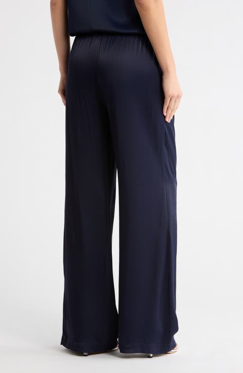 Nordstrom Tie Front Satin Wide Leg Pants In Blue