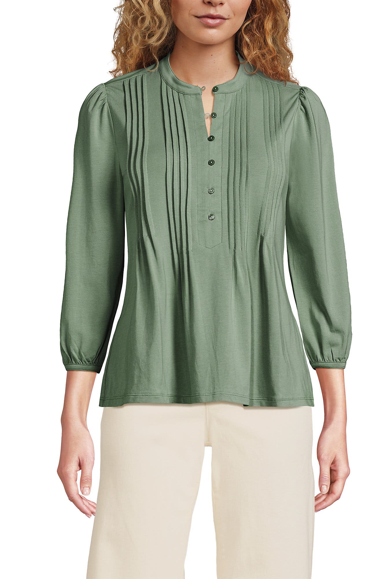 Lightweight Jersey Button Pintuck Top - image 5