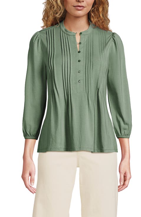 Lightweight Jersey Button Pintuck Top