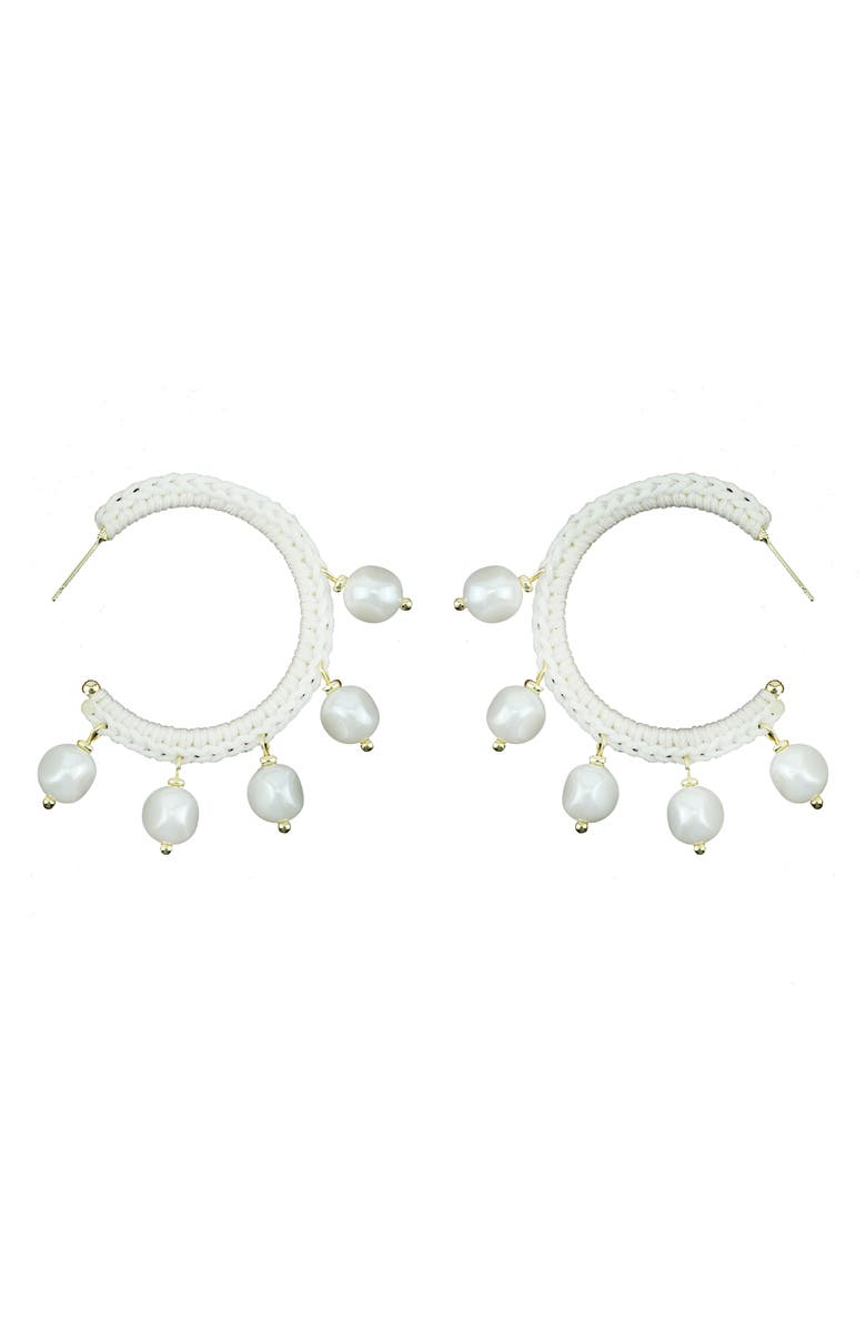 Panacea Wrapped Faux Pearl Charm Hoop Earrings, Main, color, White