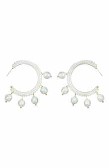 Panacea Wrapped Faux Pearl Charm Hoop Earrings