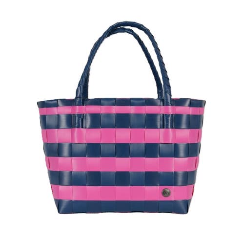 Handed By Paris Brights Recycled Tote Bag In Dark Blue/pink