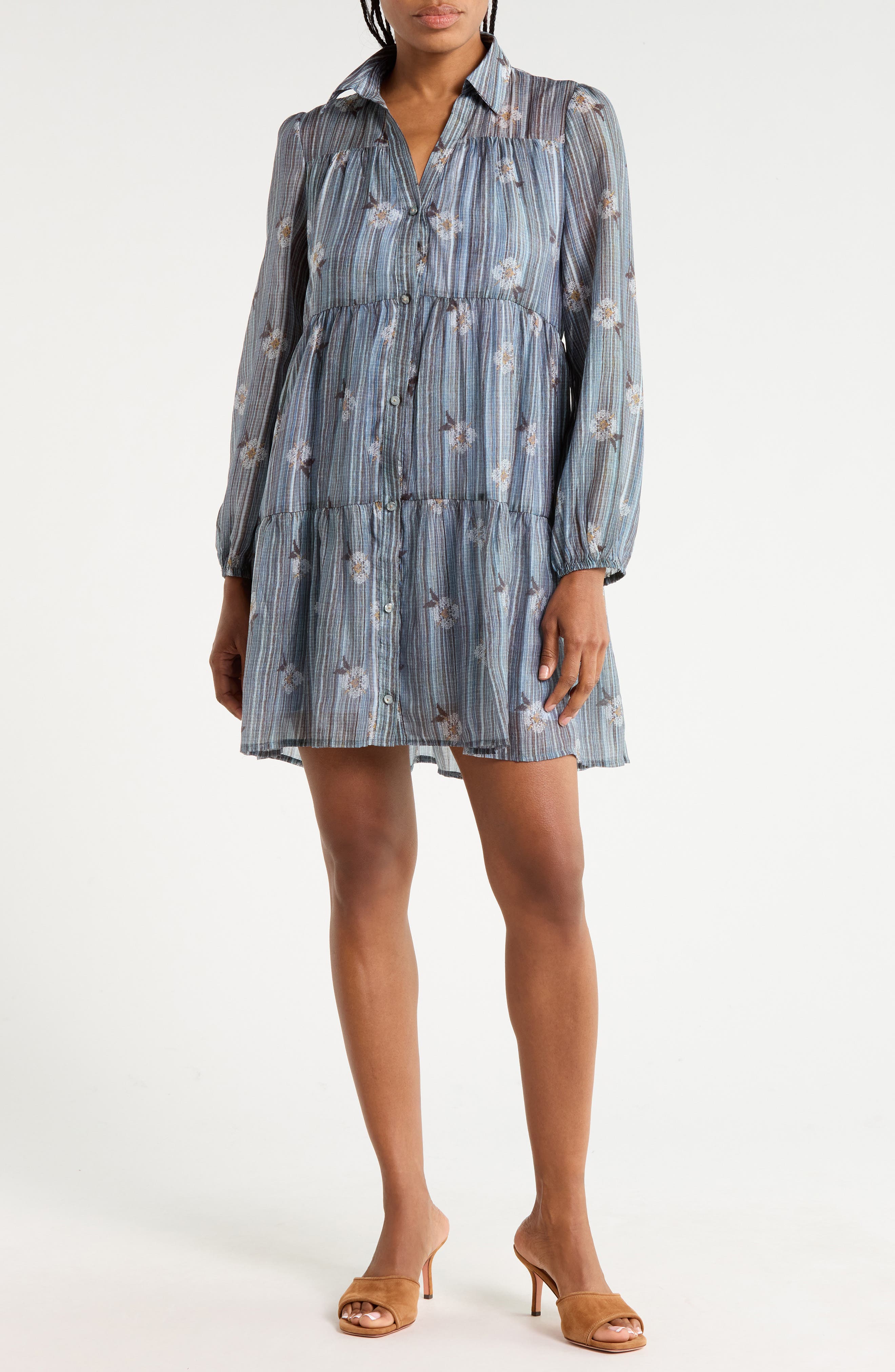 Print Tiered Mini Shirtdress