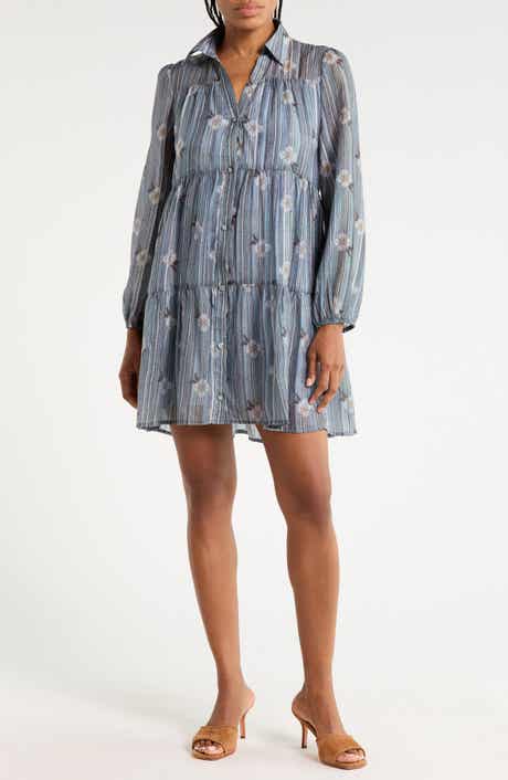 Print Tiered Mini Shirtdress