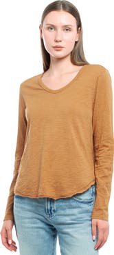 WILT Clothing Long Sleeve V-Neck With Raw Hem Shirttail