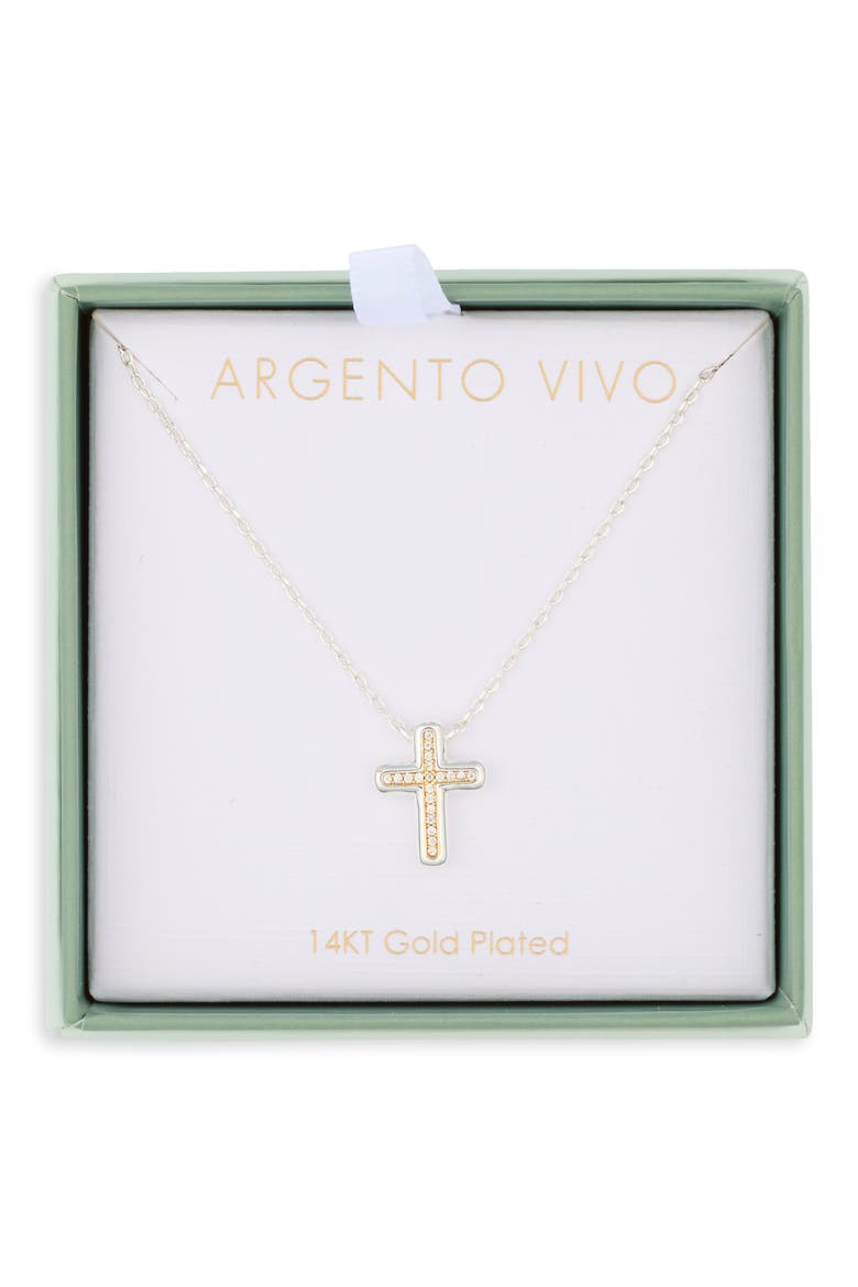 Cubic Zirconia Bubble Cross Necklace, Main, color, GOLD/ SIL