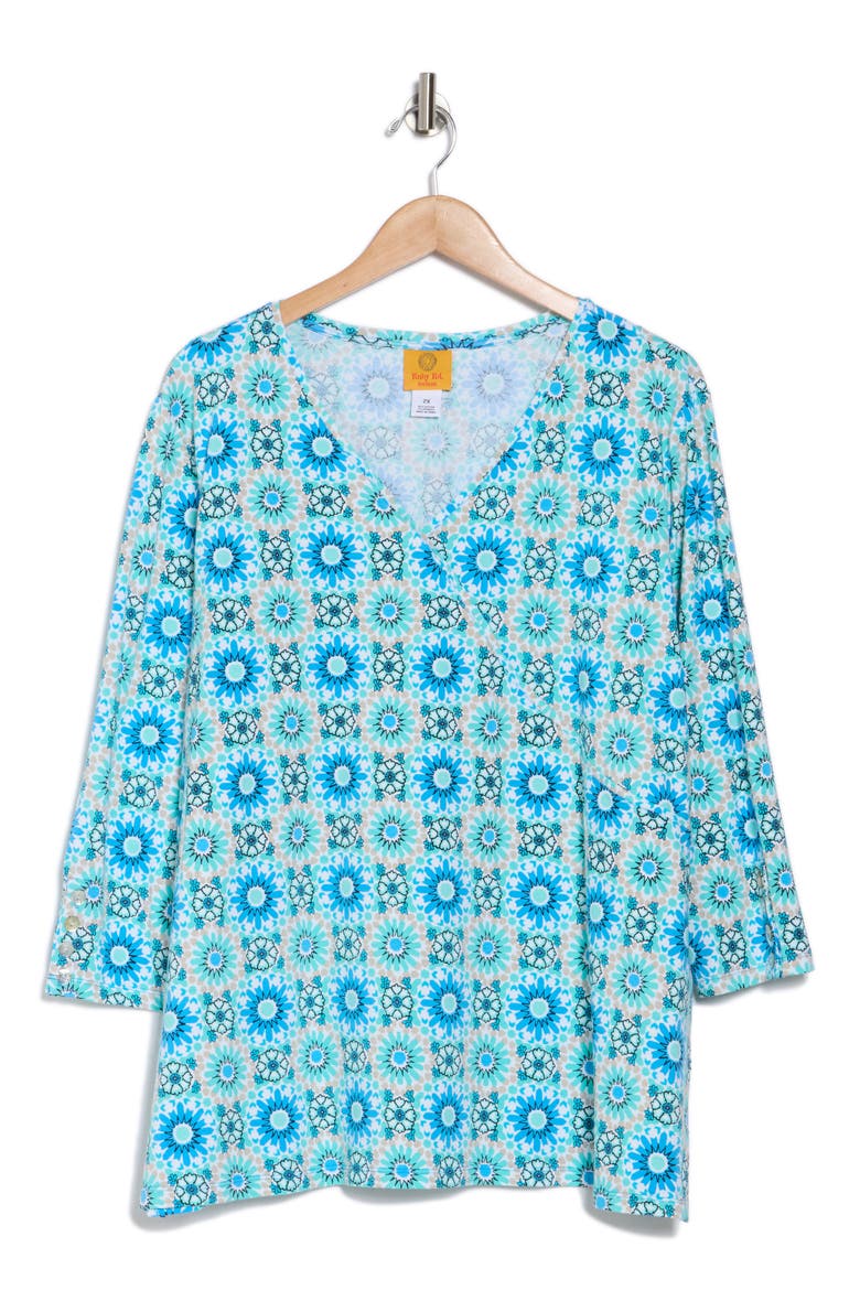 Surplice V-Neck Stretch Cotton Top, Alternate, color, LAGOON MULTI