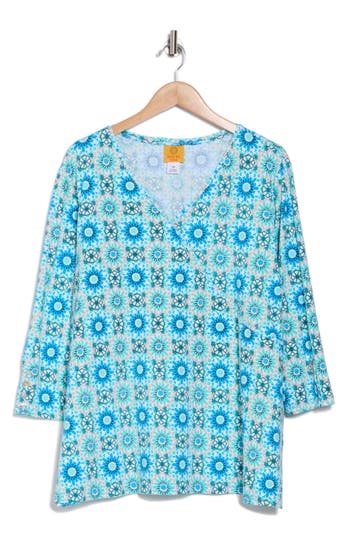Ruby Rd. Petite Medallion Tile Floral Faux Surplice Top