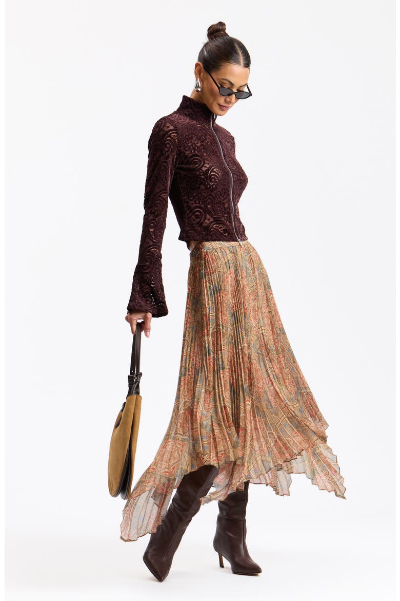 Pleated Handkerchief Hem Maxi Skirt, Alternate, color, NEUTRAL JEWEL SOUK