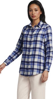 Lands' End Flannel Boyfriend Long Sleeve Shirt