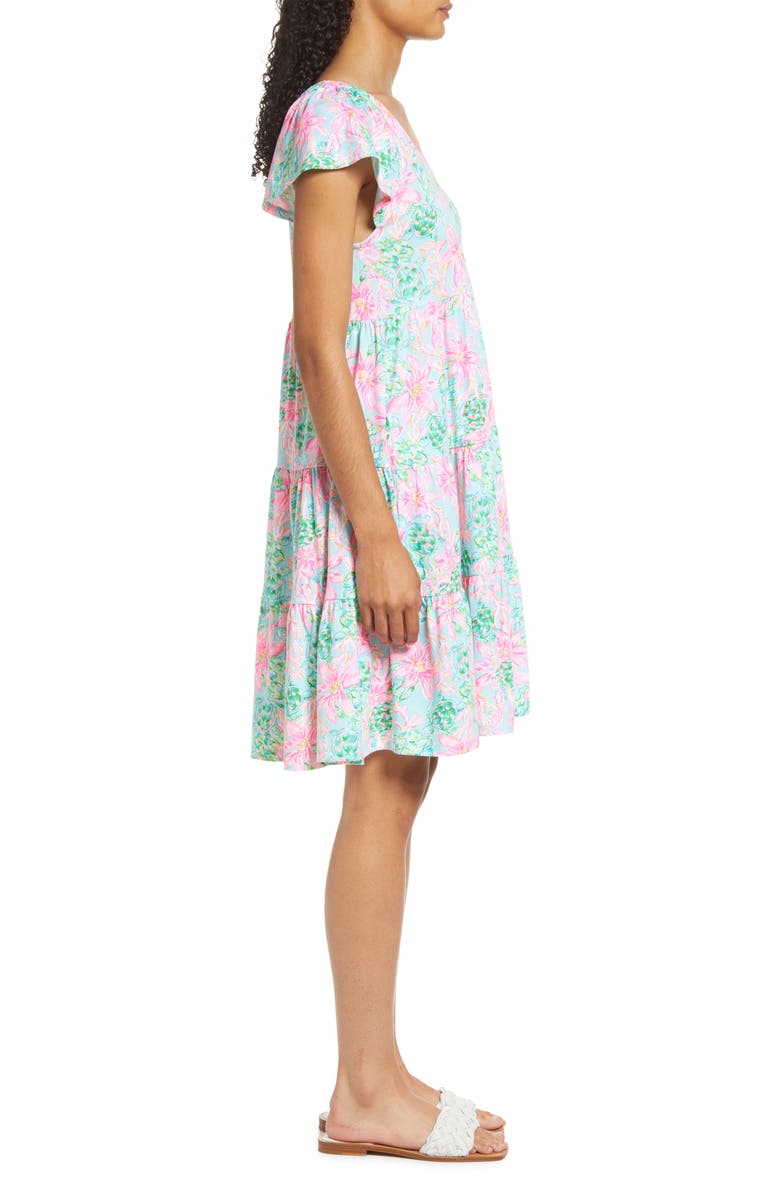 Lilly Pulitzer<sup>®</sup> Kawai Floral Print Flutter Sleeve Cotton Knit Dress, Alternate, color, 