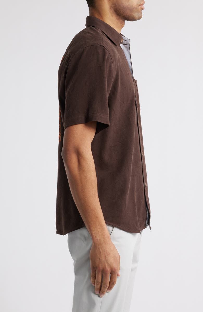 Tommy Bahama Better with Age Short Sleeve Silk Graphic Button-Up Shirt, Alternate, color, Brandy