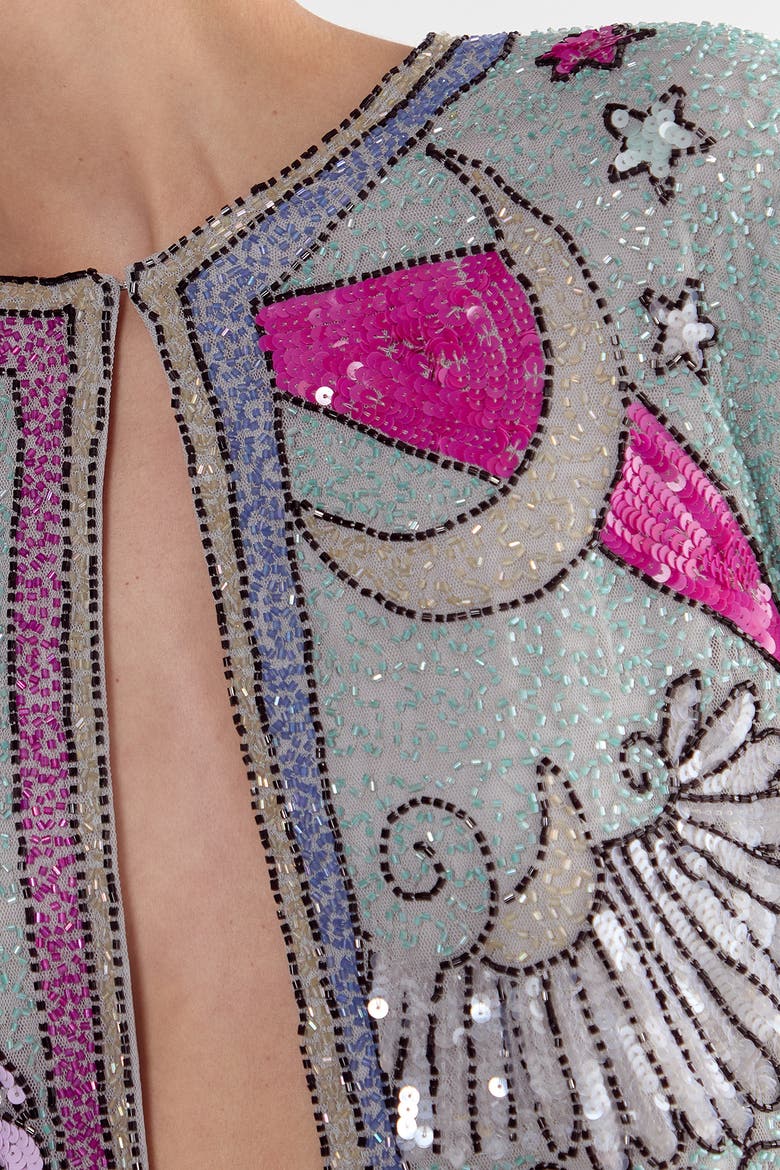 Celestial Placement Beaded Jacket, Alternate, color, Turquoise