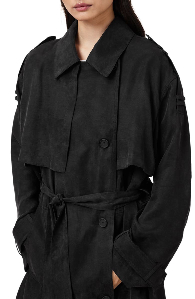 AllSaints Linnie Trench Coat, Alternate, color, Black