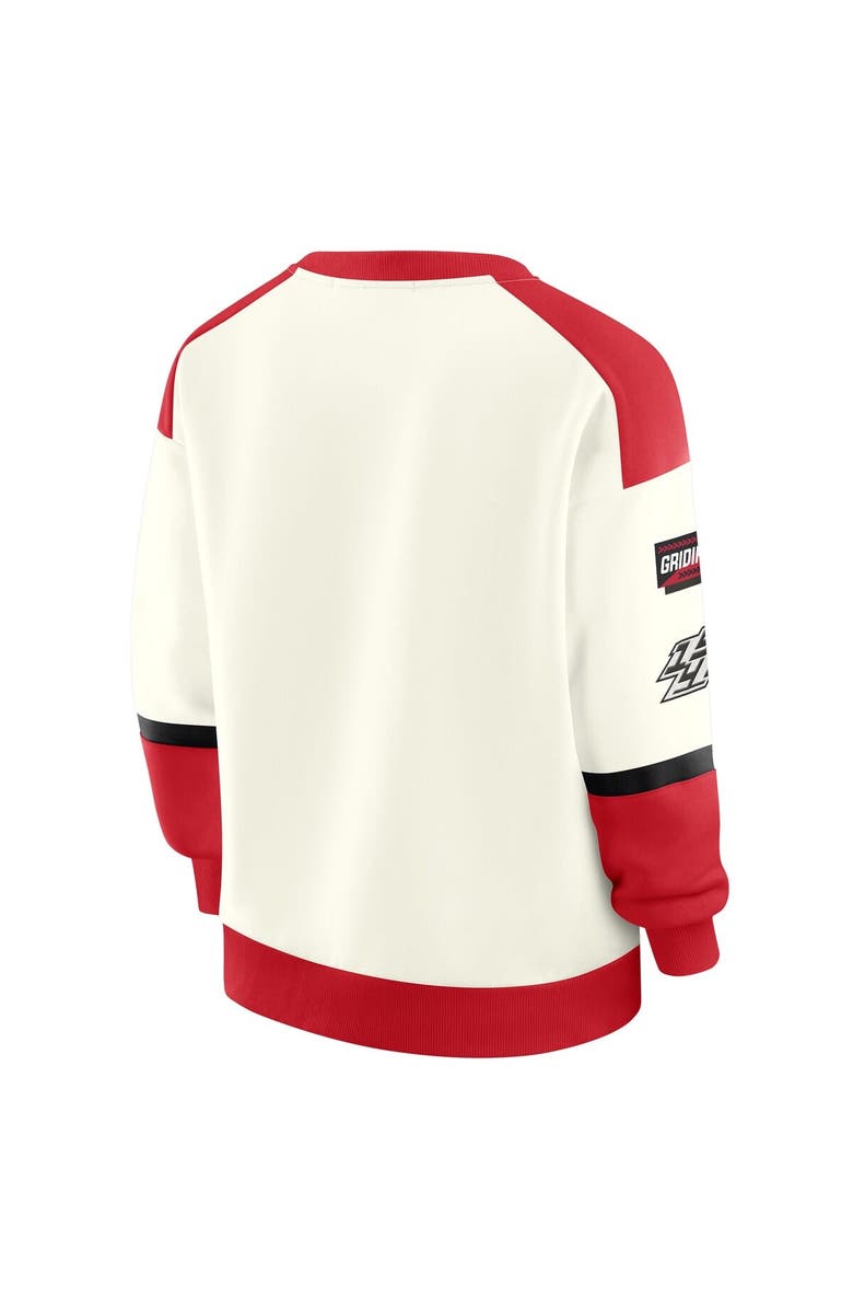 WEAR by Erin Andrews Women's WEAR by Erin Andrews Cream San Francisco 49ers Racing Crew V-Neck Sweatshirt, Alternate, color, Cream