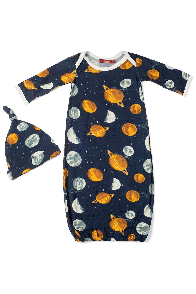 Newborn Gown and Hat Set, Main, color, Planets