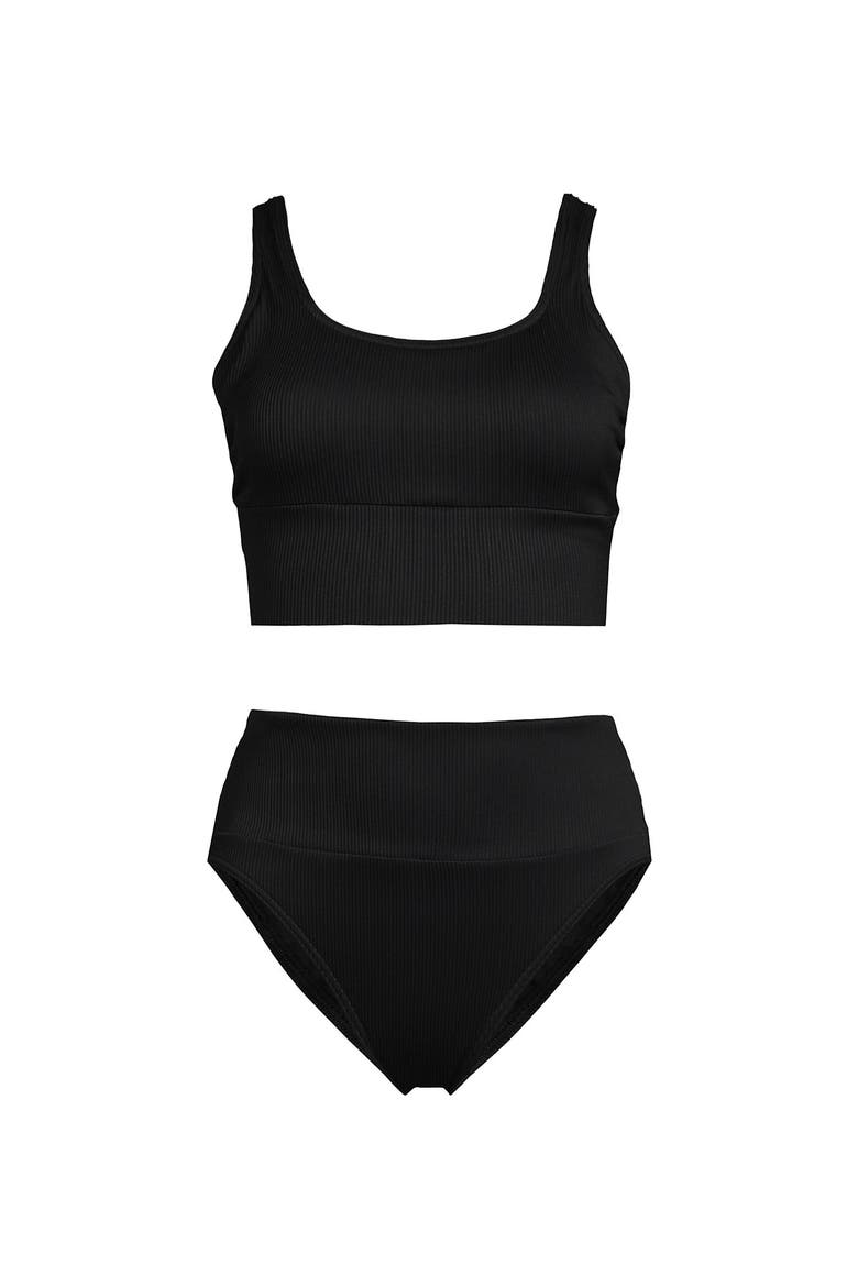 Tugless Tankini Top and High Waisted Bottom Swimsuit Set, Alternate, color, Black Ottoman
