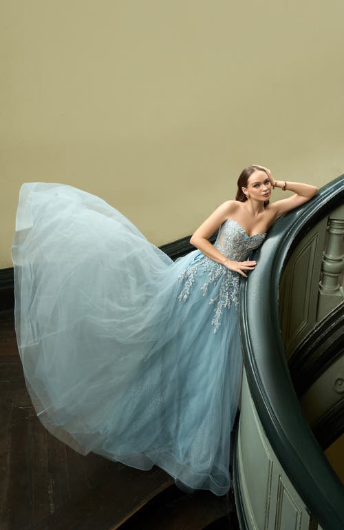 Bariano Emmy Strapless Ball Gown In Blue