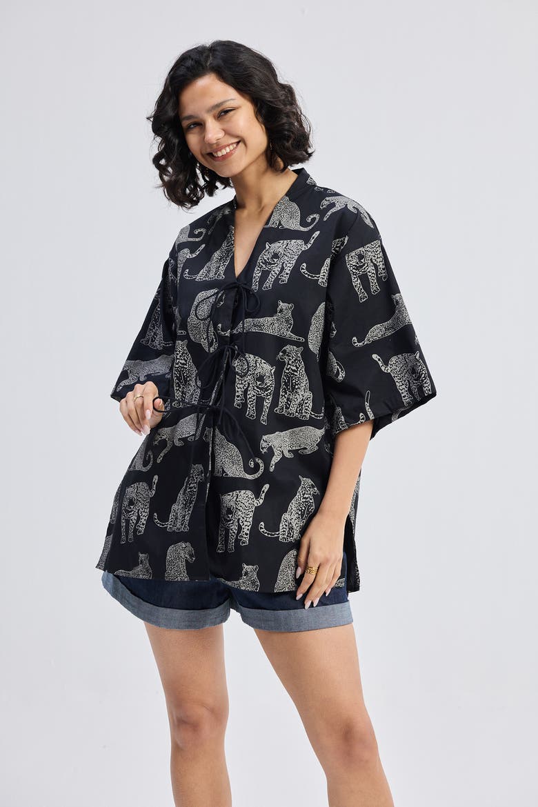 Oversized Shirt with Front Ties, Alternate, color, Black