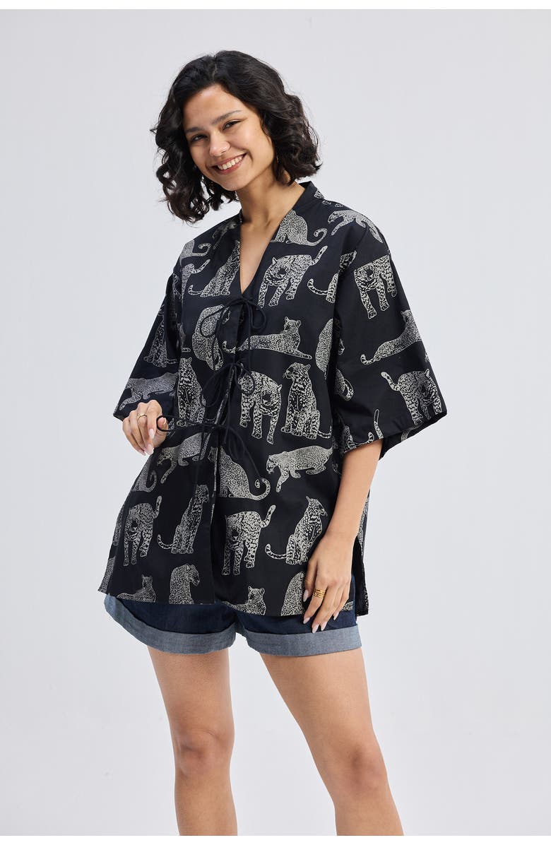 Reistor Oversized Shirt with Front Ties, Alternate, color, Black
