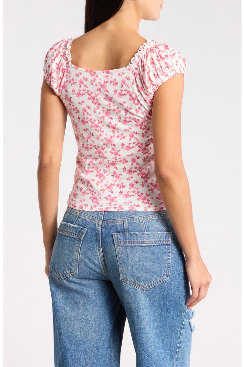 Cap Sleeve Ruched Top, Alternate, color, IVORY RED COTTAGE GARDEN