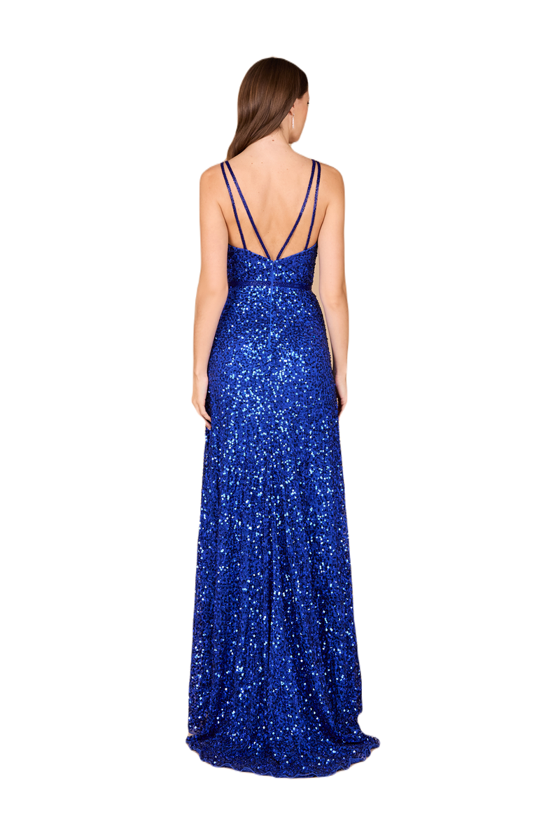 LARA New York Beaded Cap Sleeve Dress with High Slit, Alternate, color, Sapphire