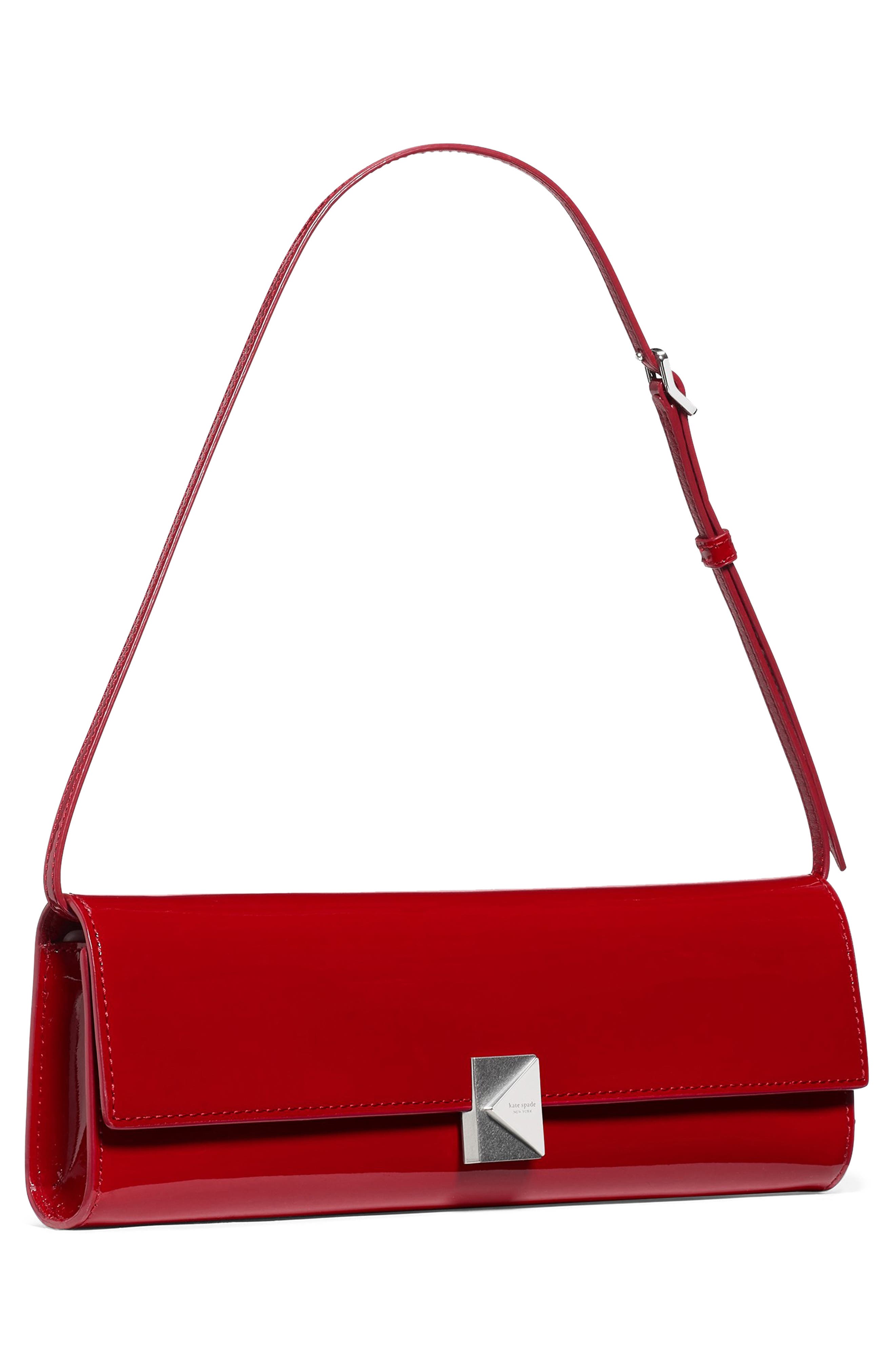 Kate Spade New York mini deco soft patent leather shoulder bag, Alternate, color, Dark Scarlet
