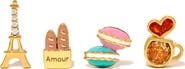 Girls Crew Cafe de Paris Set of 4 Assorted Single Stud Earrings