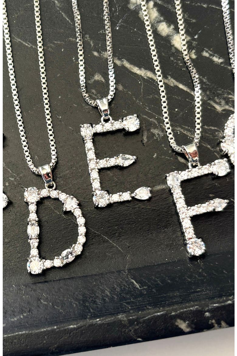 Mixed Crystal Initial Pendant Necklace, Alternate, color, SILVER-D