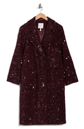 Avec Les Filles Sequined Coat In Burgundy