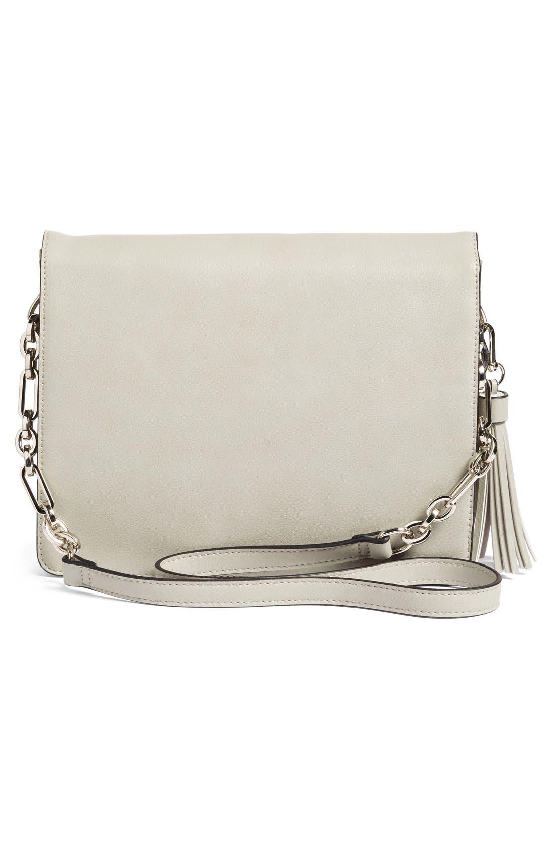 Tassel Faux Leather Shoulder Bag, Alternate, color, GREY MICRO