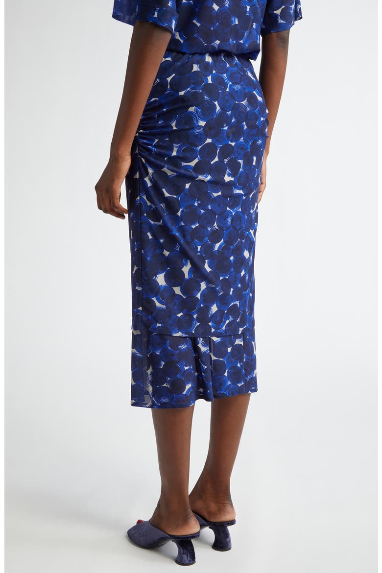 Homoa Abstract Dot Print Layered Mesh Midi Skirt, Alternate, color, BLUE
