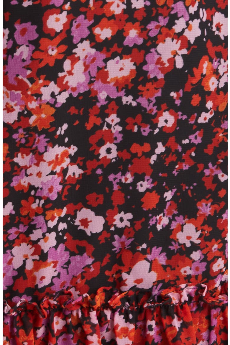 Floral Print Ruffle Long Sleeve Shirtdress, Alternate, color, BLACK MULTI
