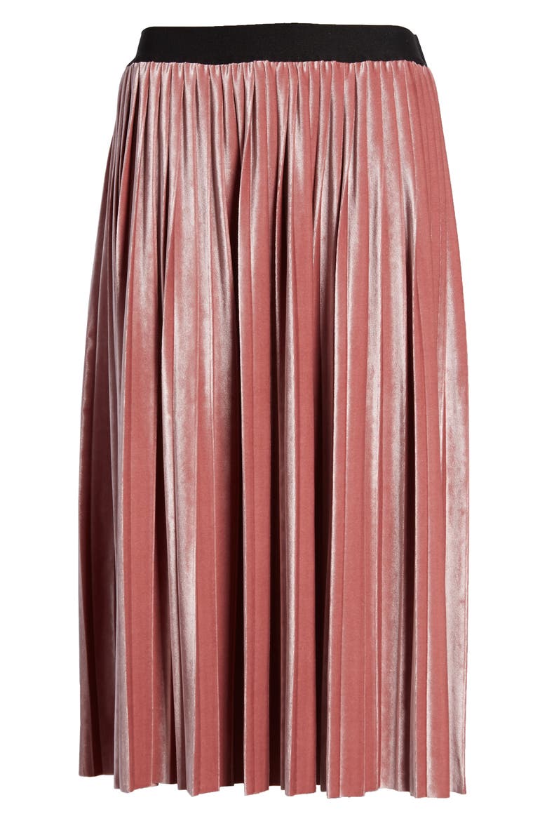 Velvet Pleated Midi Skirt, Alternate, color, PINK MESA