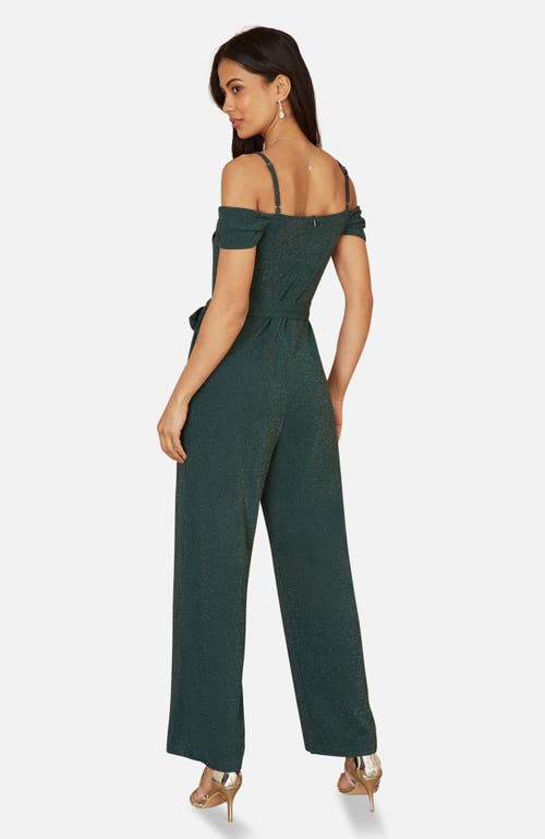 Yumi Sparkle Stretch Bardot Jumpsuit In Green