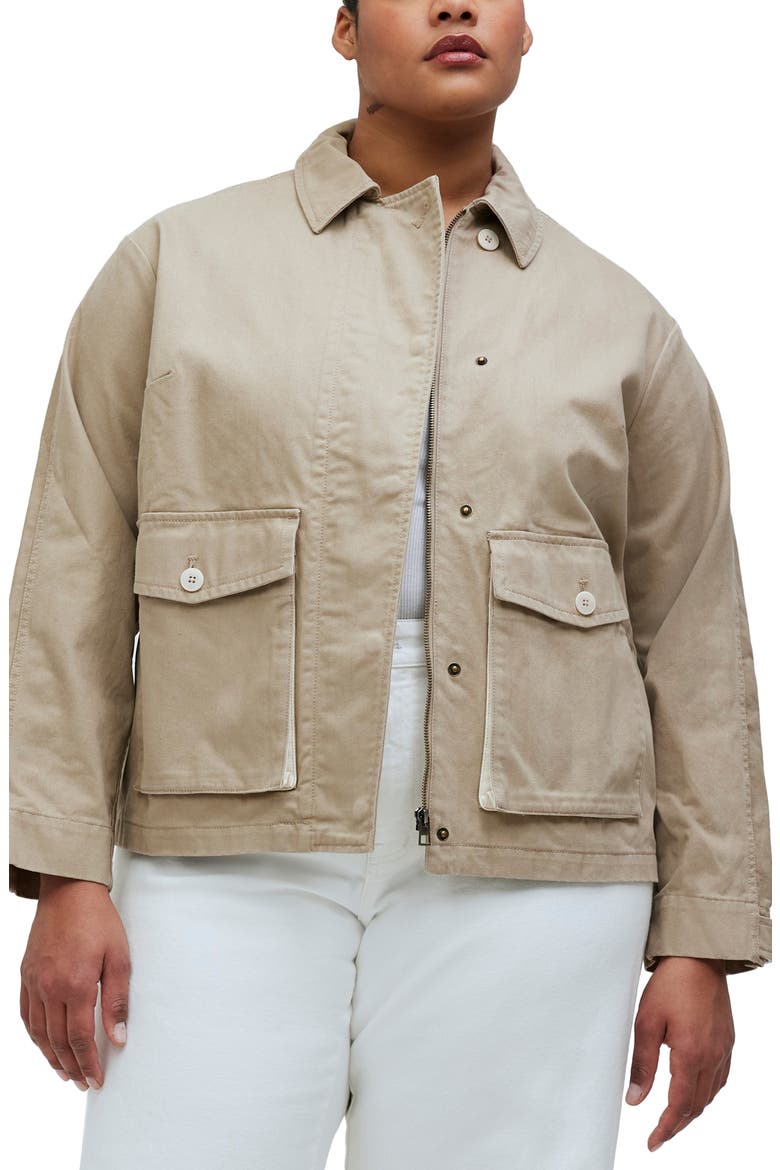 Crop Cargo Denim Jacket, Main, color, DARK OAT