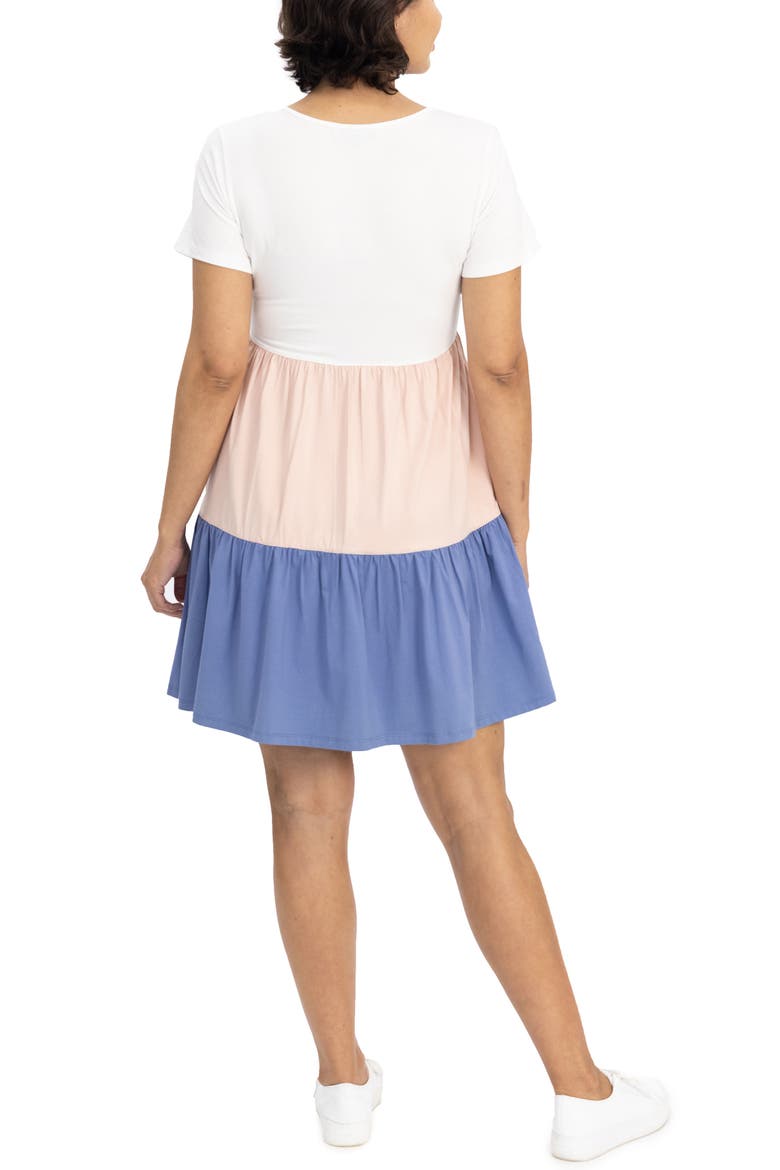Colorblock Tiered Maternity/Nursing Dress, Alternate, color, WHITE