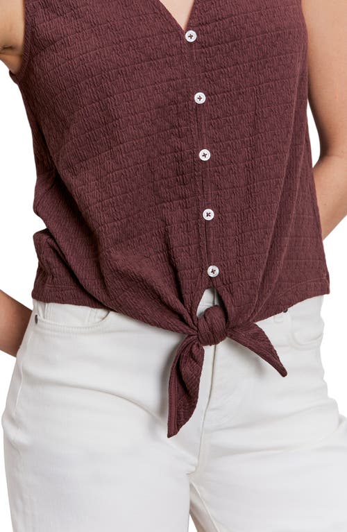 Sanctuary Vacation Textured Tie Front Button-up Tank In Brown