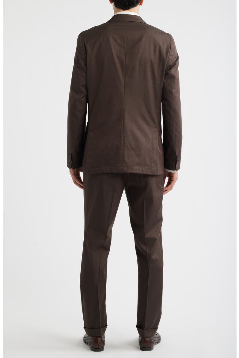 Huge Slim Fit Brown Stretch Cotton Peak Lapel Double Breasted Suit, Alternate, color, DARK BROWN