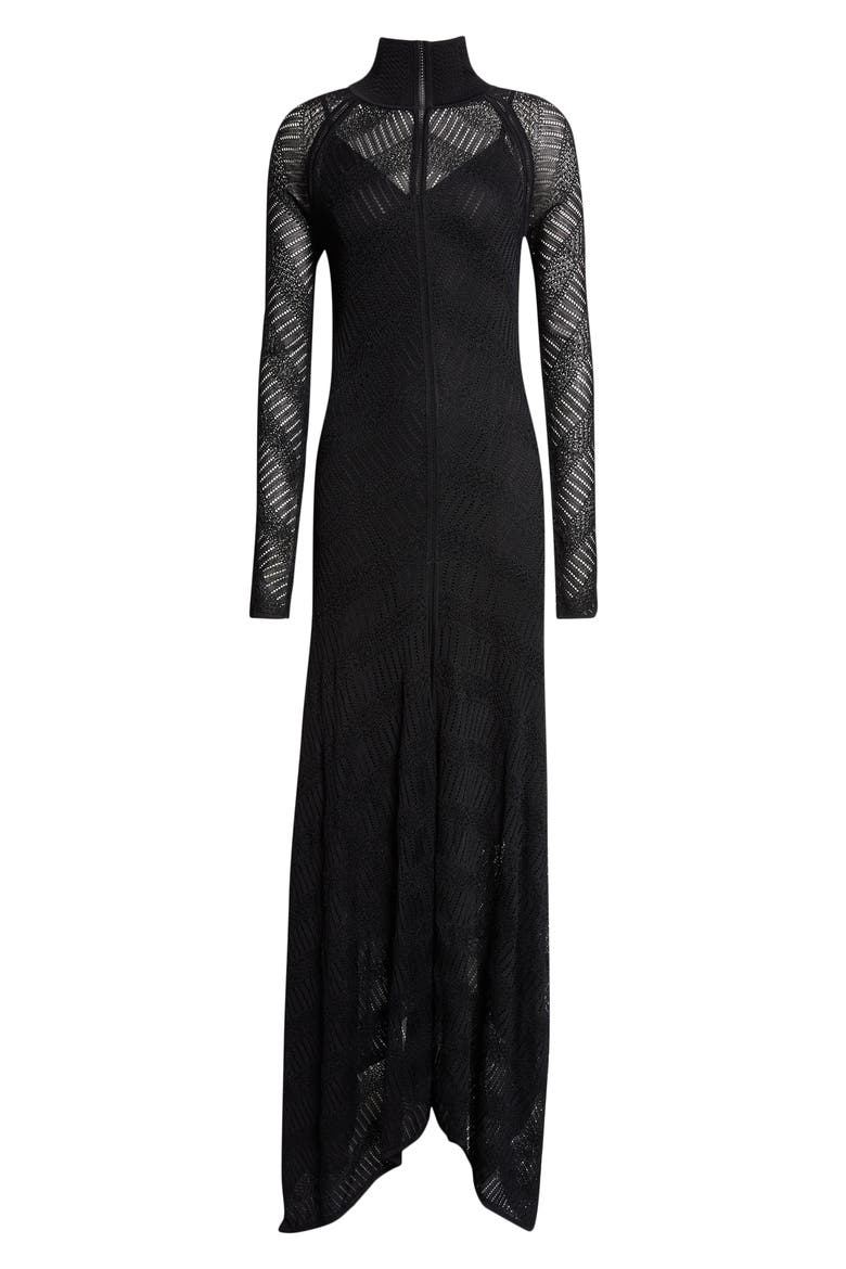 Valiant Long Sleeve Chevron Pointelle Sweater Dress, Alternate, color, BLACK