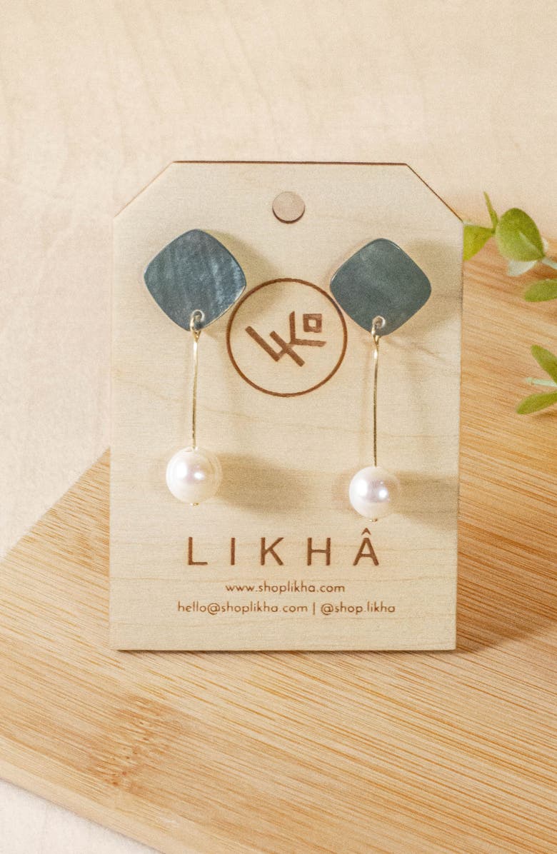 LIKHA Mother-of-Pearl Diamond & Pearl Drop Earrings, Alternate, color, Black