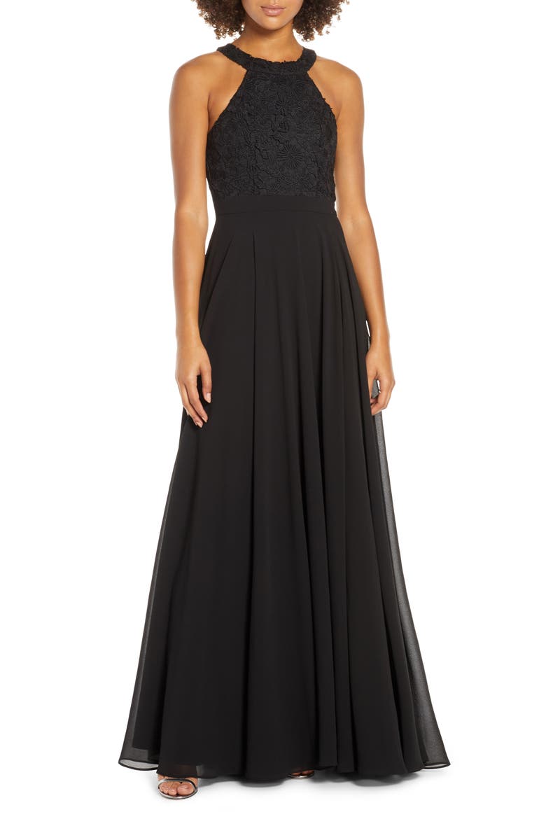Love Poem Lace Halter Gown, Main, color, BLACK