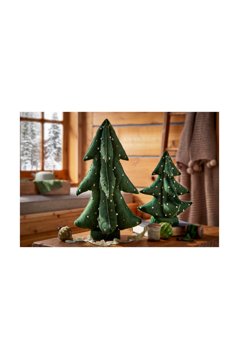 French Knot Wool Christmas Tree Decor for Tabletop Mantel, Alternate, color, Green
