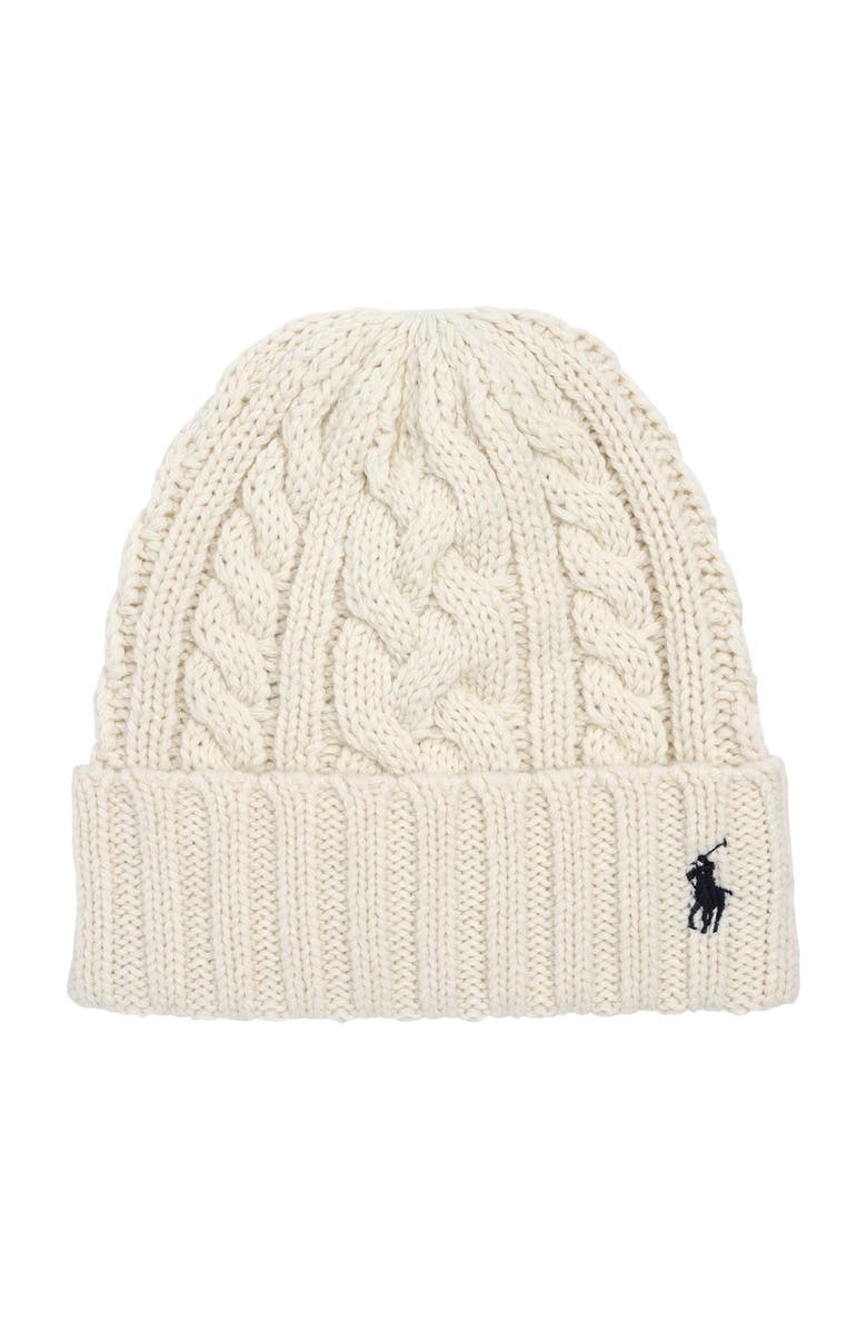 Polo Ralph Lauren Recycled Cable Beanie, Main, color, Chic Cream