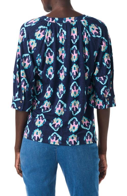 Nic + Zoe Nic+zoe Ocean Batik Elbow Sleeve Top In Indigo Multi