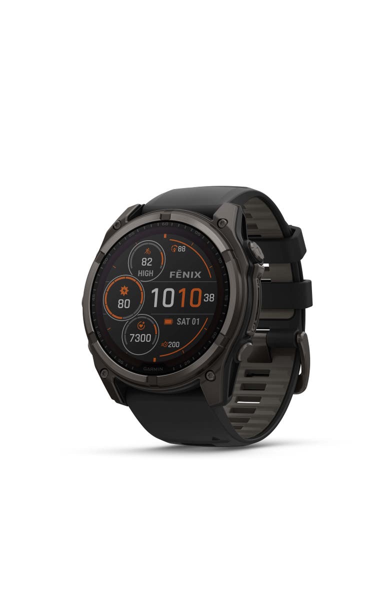 Garmin fenix 8 51mm, Saphire Solar, Outdoor and Fitness GPS Smartwatch, Carbon Gray Titanium Black, Black/Pebble Gray Band, Main, color, Black/Pebble Gray Band