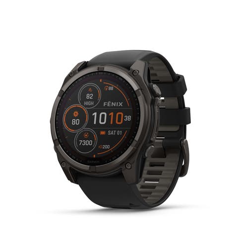 fenix 8 51mm, Saphire Solar, Outdoor and Fitness GPS Smartwatch, Carbon Gray Titanium Black, Black/Pebble Gray Band