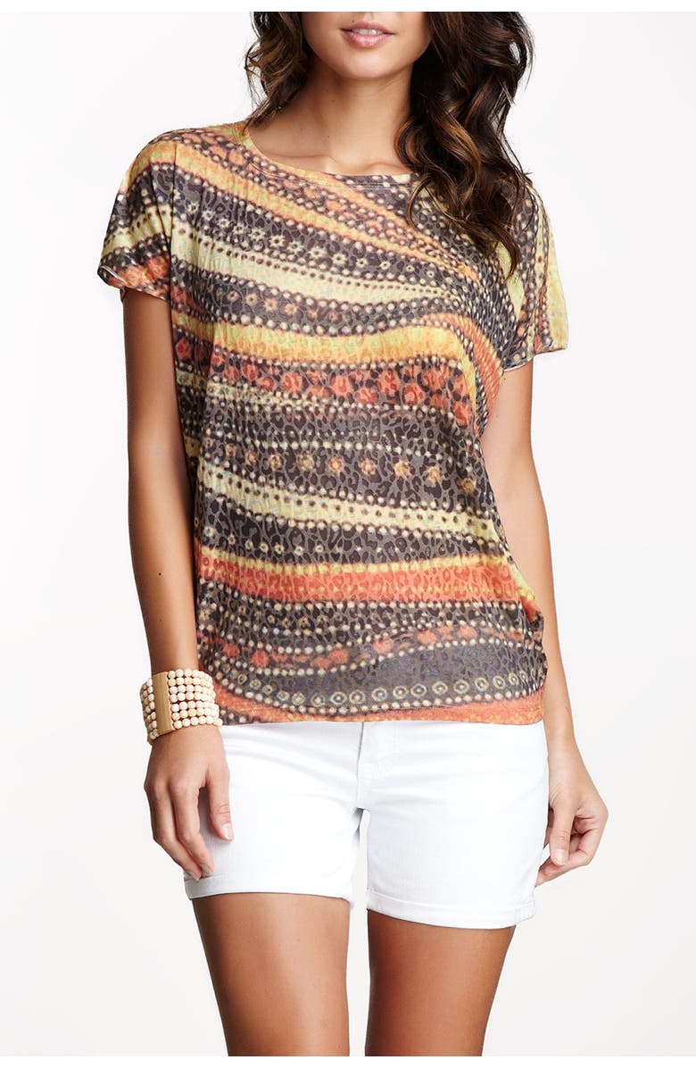 GO COUTURE Crewneck Printed T-Shirt, Main, color, Camel
