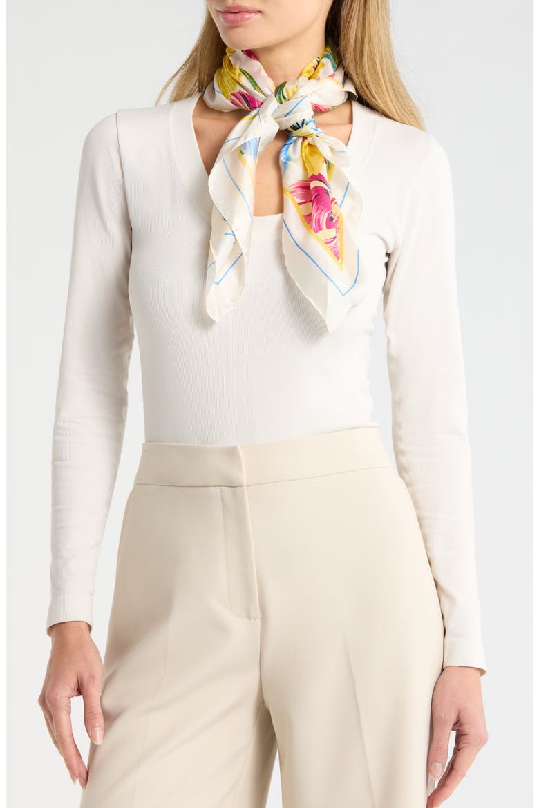 Painted Tulips Silk Square Scarf, Main, color, CREAM MULTI