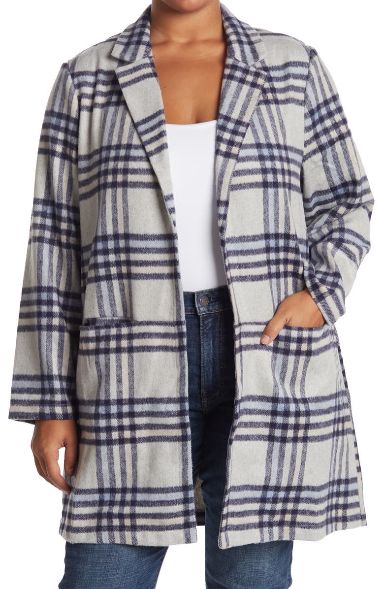 MELLODAY Plaid Notch Collar Open Front Jacket, Main, color, 